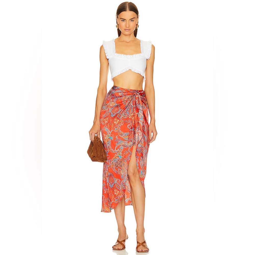 L'AGENCE Esa Sarong Skirt in Fire Red Multi Paisley sz M